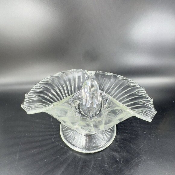 Antique Lilypad Leaf Shaped Clear Centerpiece Glass Bowl Dish Footed Glass Decor - Picture 9 of 16